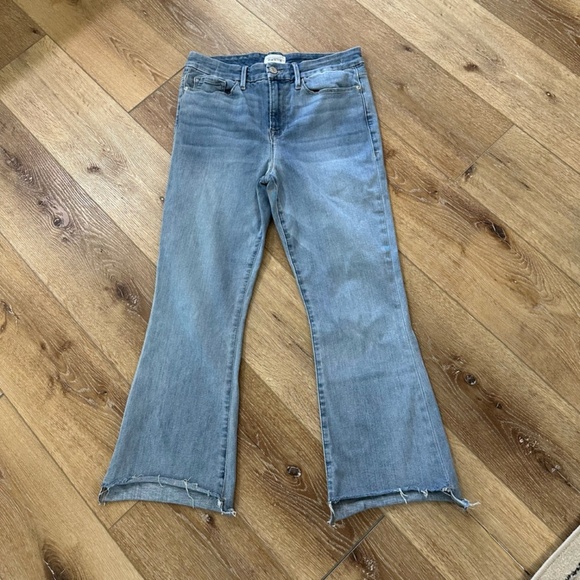 Frame Denim Women’s Le Crop Mini Boot Medium Wash Raw Hem Jeans Sz 29 GUC - Picture 3 of 9